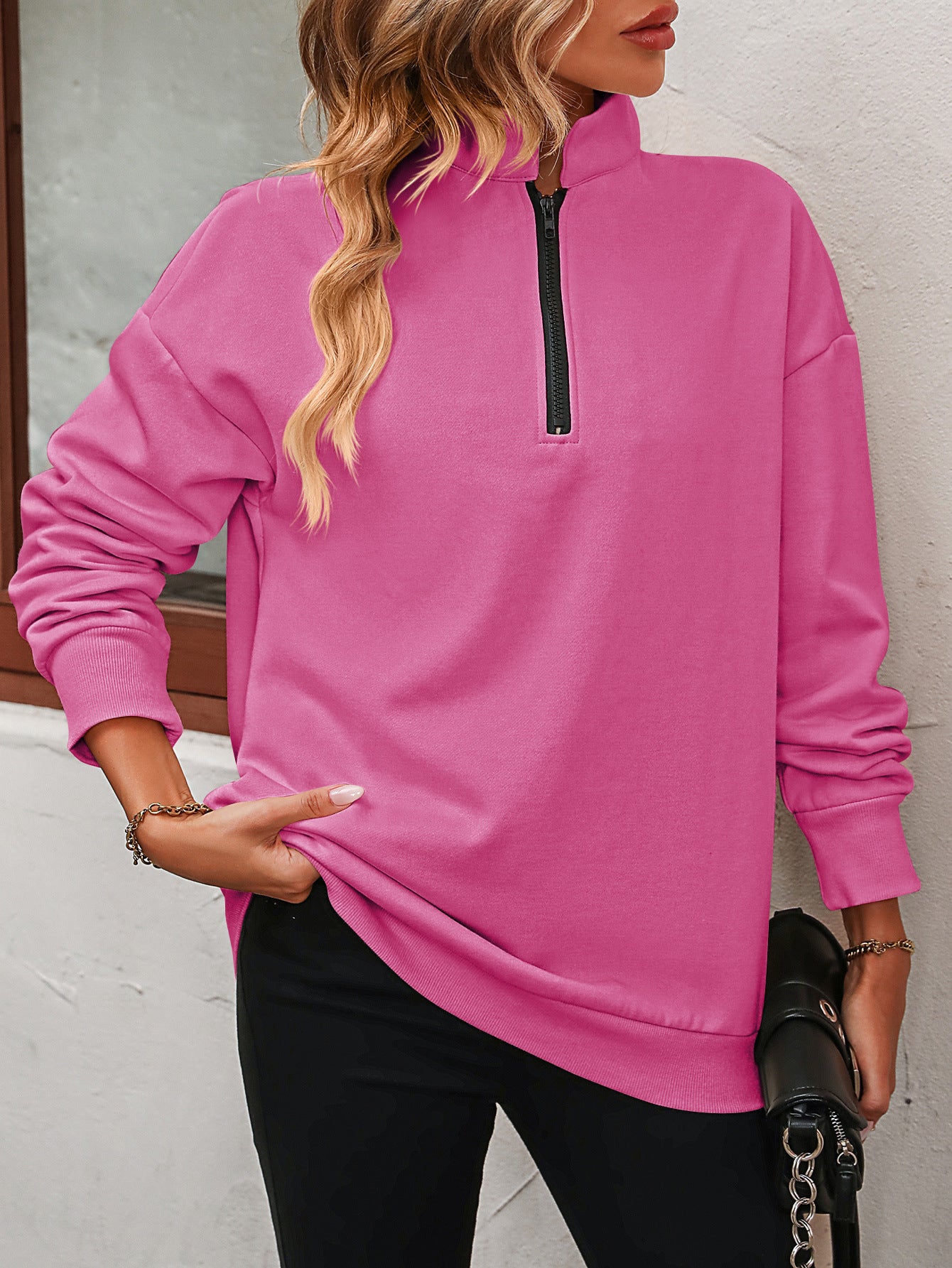 Zip-Up Dropped Shoulder Sweatshirt Zip-Up Dropped Shoulder Sweatshirt